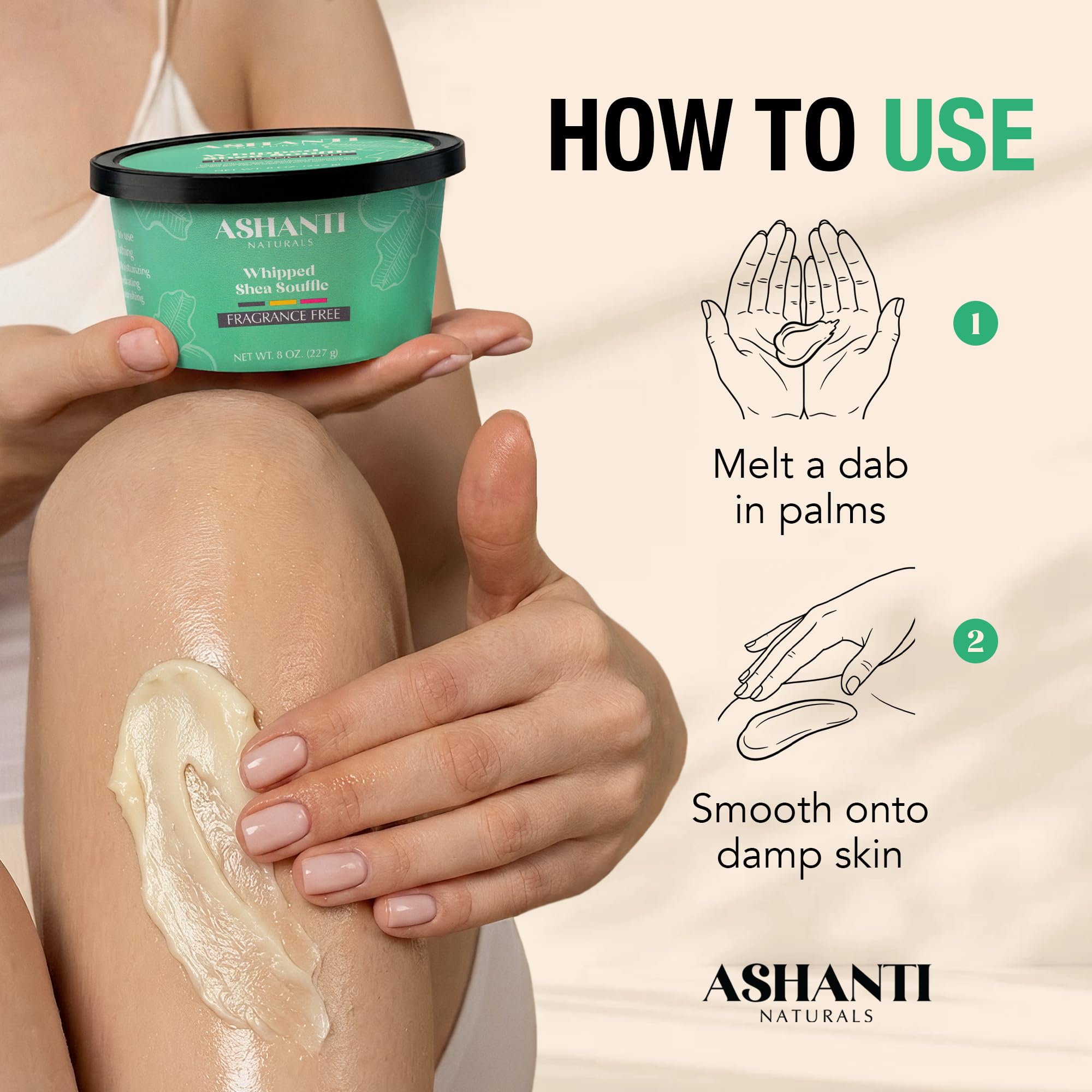 Ashanti Naturals Scented Whipped Shea Butter for Skin | African Body Butter for Women w/Coconut, Almond Oil(Fragrance Free Souffle, 8 oz)