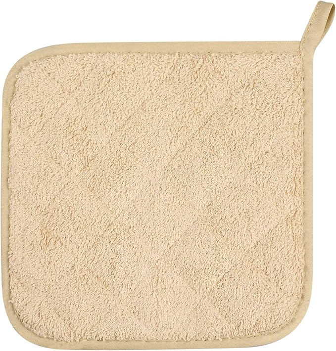 Lifaith Pot Holders for Kitchen, 100% Cotton Terry Pot Holder Set of 5, Heat Resistant Hot Pads for Cooking, Baking, Hot Dishes and Countertop Protection,Light Brown
