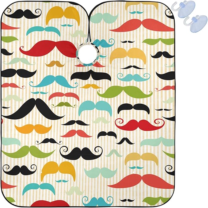 visesunny Colored Mustache Vintage Style Barber Cape Anti-Static Hair Cutting Cape with Snap Closure Professional Salon Polyester Beard Shaving Bib Water-Resistant Hairdressing Cape Adjustable Snap