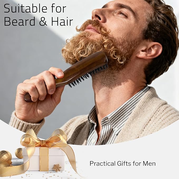 STYLEMATE Hair Brush for Men, Mens Nylon Stiff Bristles Hard Firm Hair Brush for Thick Hair, Slick Back Natural Black Walnut Wooden Handle for Smoothing, Detangling, Styling