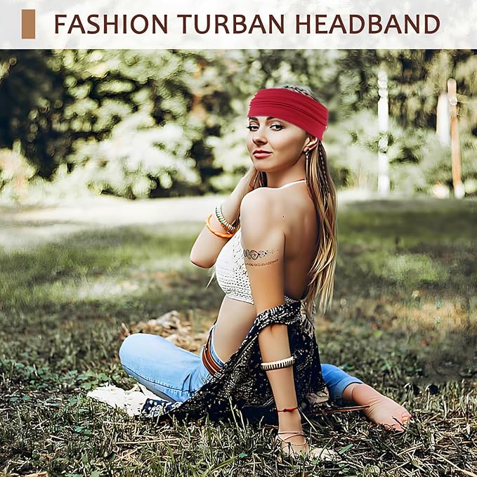 Stretchy Wide Headbands for Women - 6 Pcs Non Slip, Absorbed Sport Headband Soft Twist Knotted Headbands for Daily Life Yoga Workout (6 Color2) ﻿ ﻿ ﻿