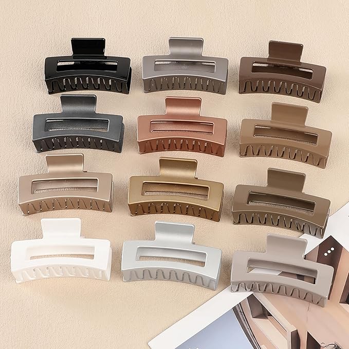 Sisiaipu 3.5 Inch Medium Hair Claw Clips 12 Pcs Square Claw for Thick and Thin Hair Rectangular Rectangle Hair Clips Jaw Clips Bulk Hair Accessories for women and Girls (Gold)