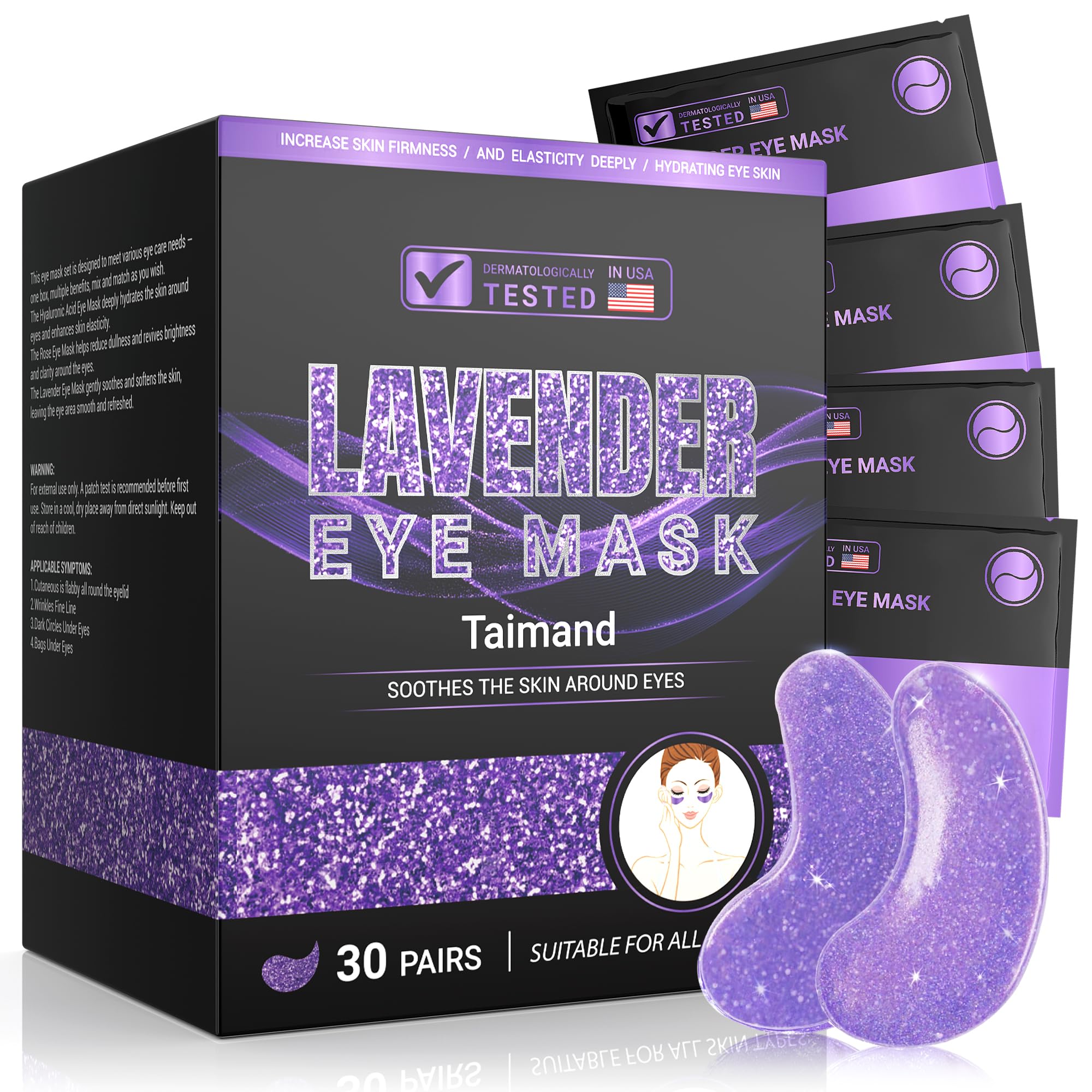 Taimand Under Eye Patches (30 Pairs), Under Eye Mask for Puffy Eyes and Dark Circles, Eye Masks with Collagen, Relieves Pressure and Reduces Wrinkles, Revitalises and Refreshes Your Skin, Lavender