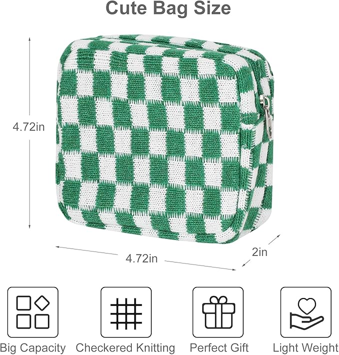 CekPo Sanitary Napkin Storage Bag, Menstrual Pad Zipper Bag Checkered Portable Period Bag Panty Liners, Tampon Storage Pouch for Women Ladies Daily Use Storage Purse Travel
