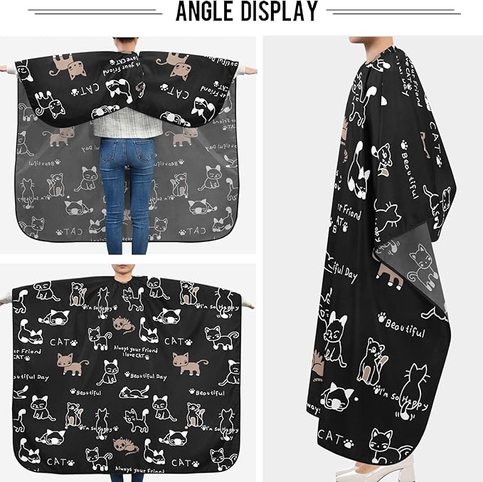 visesunny Barber Cape Funny Cat Footprint Cartoon Animal Polyester Hair Cutting Salon Cape Apron Anti-Static Haircut Water-Resistant Shaving Cloth Beard Shaving Bib Hairdressing Cape