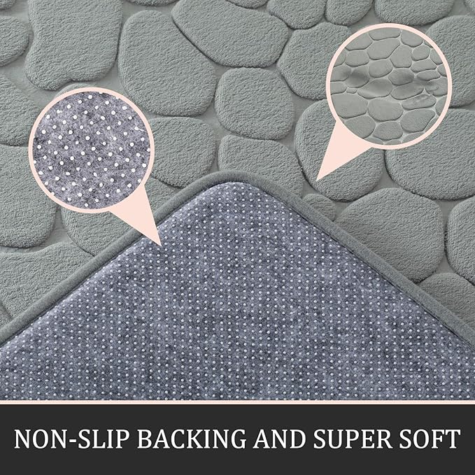 YIHOUSE Bathroom Rugs Mat Set, Memory Foam Bath Mat 5 Piece Gray