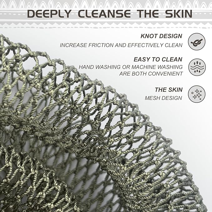 African Net Sponge Authentic, Loofah Exfoliating Body Scrubber Bath Sponge, African Exfoliating Net Sponge Back Scrubber Washcloth for Shower, Body Care Bathing Accessories (Olive Green)