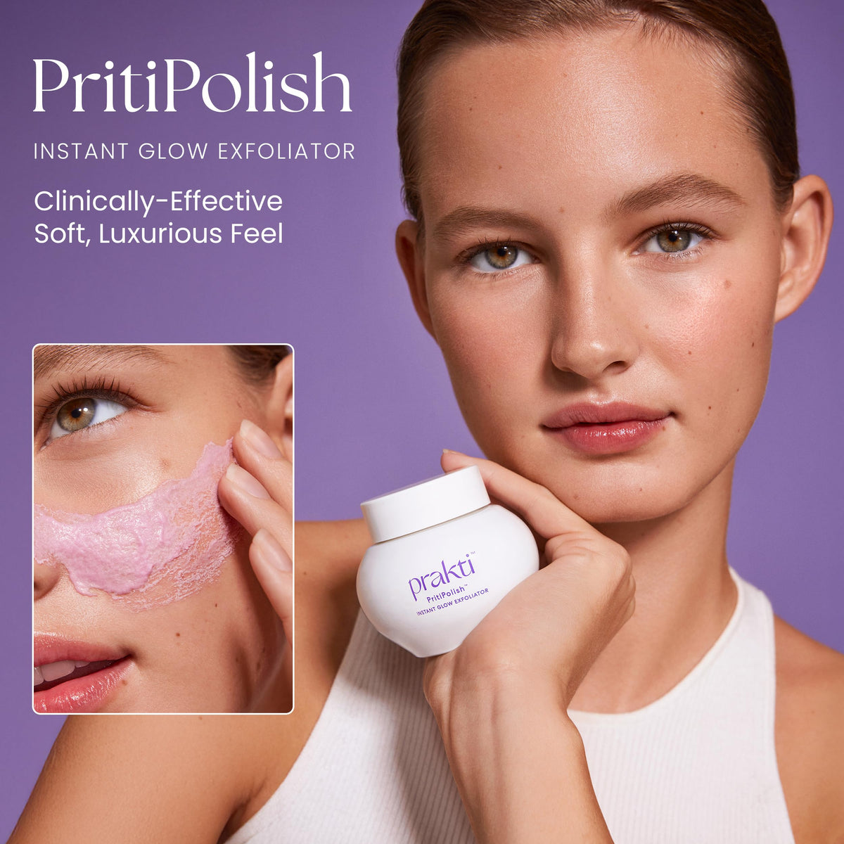 Prakti PritiPolish Instant Glow Exfoliator, Gentle Facial Scrub Clears & Minimizes Pores, Instantly Smooths & Softens with Natural AHAs, 1 oz