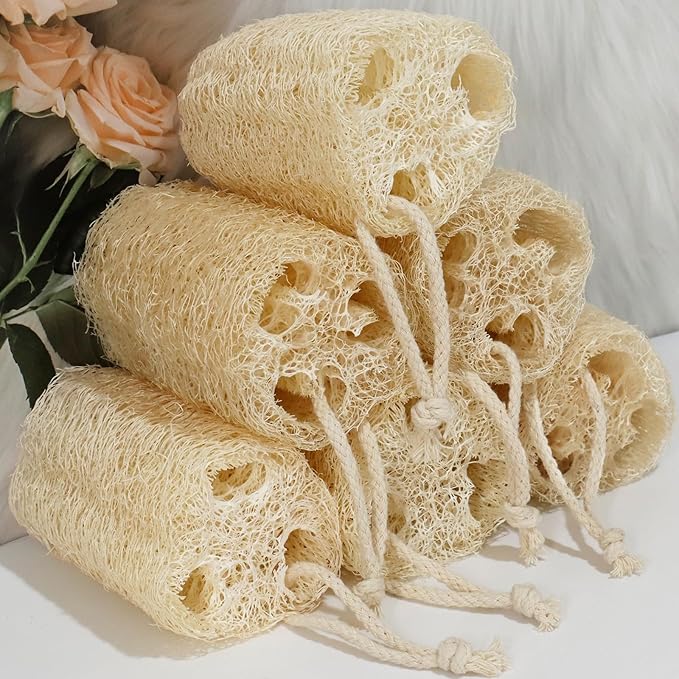 Natural Loofah Sponge, Organic Luffa Exfoliating Body Scrubber, 6 Pack
