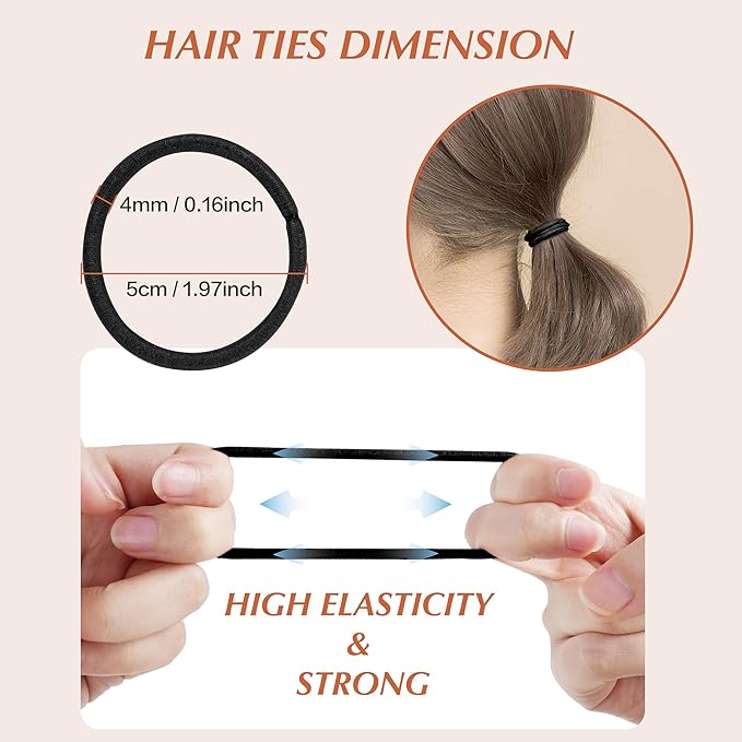 203 Pieces Hair Ties No Damage, 4MM Elastic Hair Ties, Medium Size Ponytail Holders for Women and Girls, Multicolor (5 Colors (Brown Tones))