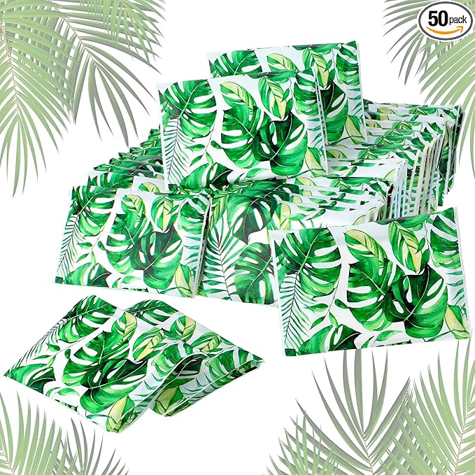 Geyee 50 Packs Tissue Travel Size Facial Paper Napkins Travel Packs Disposable Pocket Tissues for Wedding Guest Traveling School Purse Home Supplies, 500 Sheets 3 Ply(Palm Leaves)