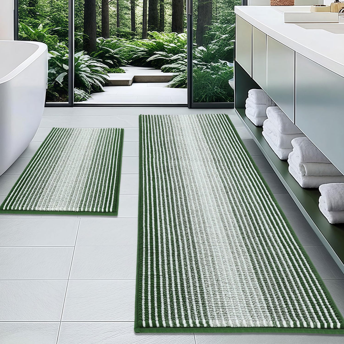BSICPRO Bathroom Rugs Sets 2 Piece, Non Slip Striped Bath Mats, Black