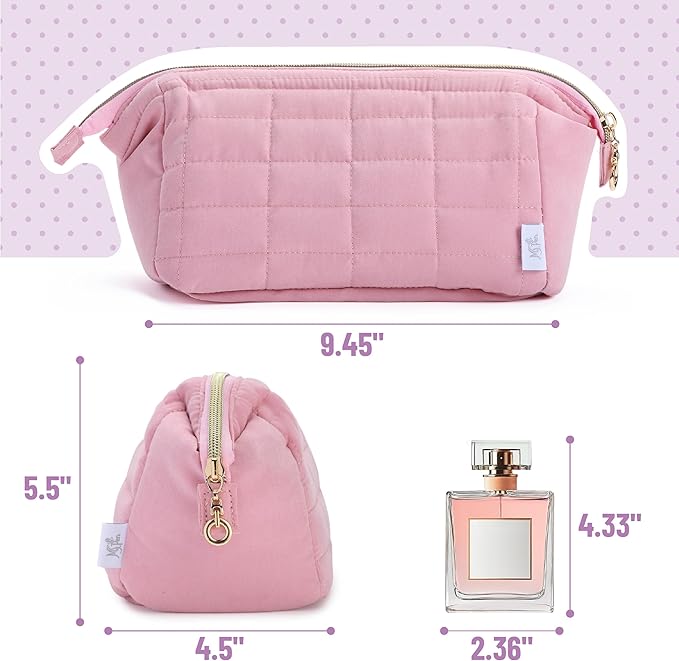 Ms. pen- Aesthetic Quilted Makeup Bag for Women, Pink