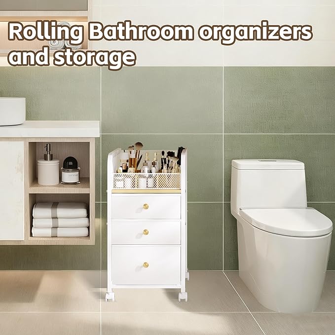 Rolling Makeup Organizer Cart with Drawers Under Desk Storage for Vanity