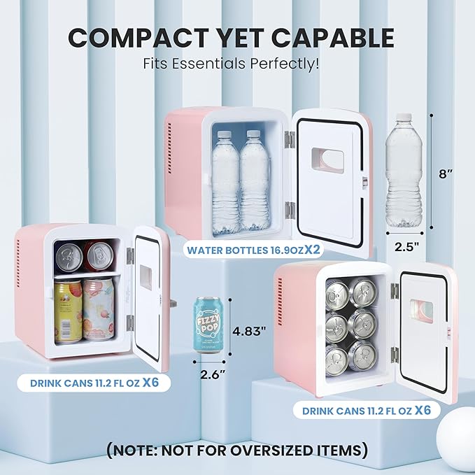 Simple Deluxe 4L/6 Can Portable Mini Fridge with Observation Window, Compact Cooler & Warmer Freon-Free Small Refrigerator, for Skincare, Beverage, Food, Cosmetics, Pink