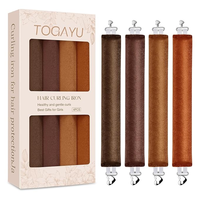 Togayu Heatless Curls, Heatless Curls Overnight Hair Care Set - Jumbo Velvet Hair Curlers to Sleep In, Soft Heatless Curling Rods for All Hair Types-4PCS