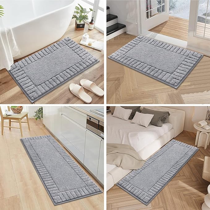 Pauwer Bathroom Rugs Sets 3 Piece, Microfiber Bath Mat Set, Light Grey