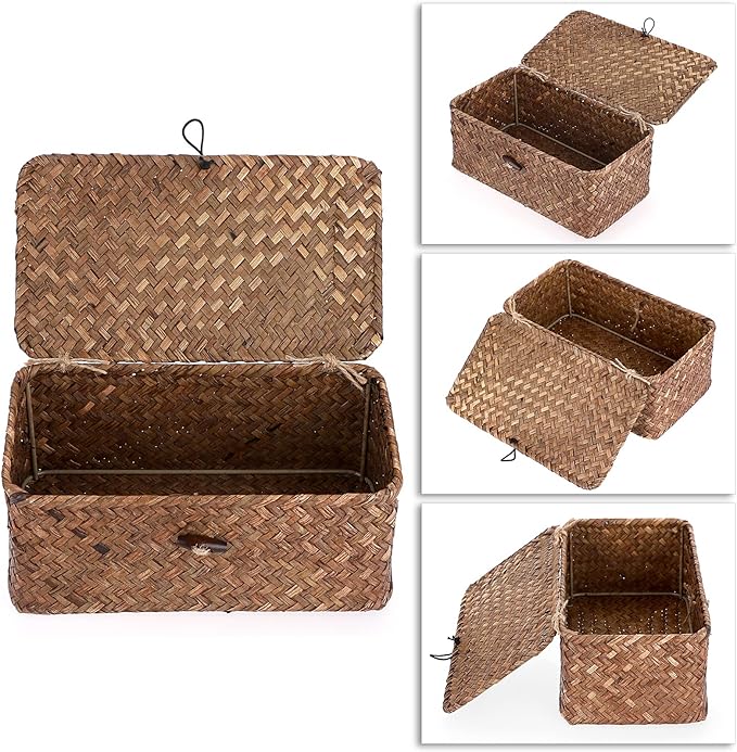 Sumnacon Small Wicker Basket with Lid,Tampon Holder for Bathroom,Coffee,XS