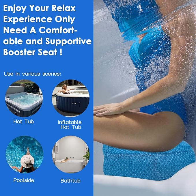 AEROiVi Hot Tub Booster Seat for Adults 5in Thick Weighted Quick Sink Blue