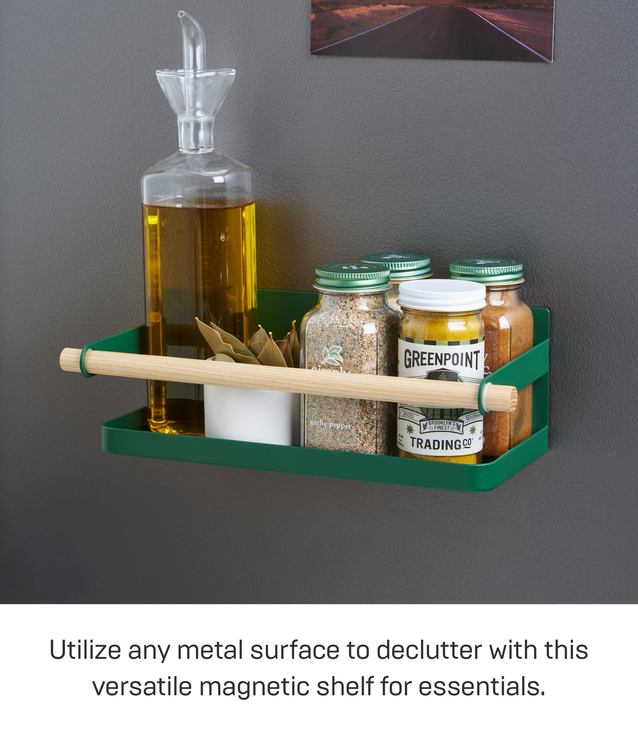 YAMAZAKI Home Strategist Magnetic Spice Storage Rack Organizer For Fridge - Steel + Wood