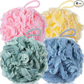 Sunnyray 4 Pack Loofah Bath Sponge Lace Mesh Set Large 60g Shower Poufs Body Scrubber Bath Loofah Ball Body Wash Sponge Exfoliating Scrubber Luffa Puff for Women Men Cleanse Skin Accessories(Fresh)