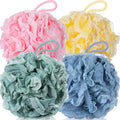 Sunnyray 4 Pcs Loofah Bath Sponge Lace Mesh, Large Shower Poufs, Classic
