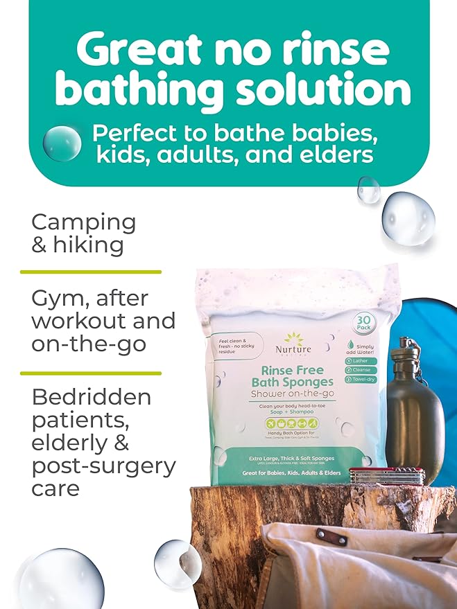 Nurture Valley Sponge Bath Wipes Large Disposable Wash Cloths Adults 30Pack