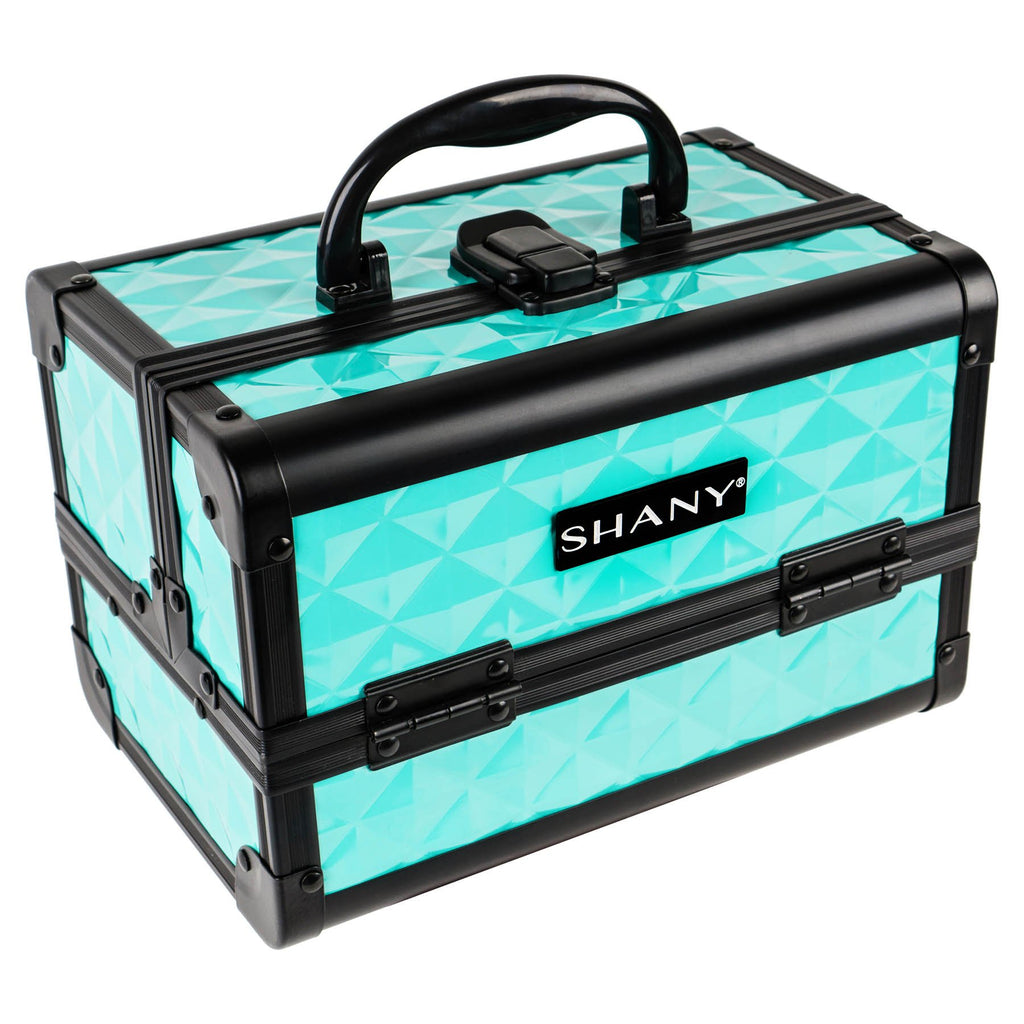 SHANY Chic Makeup Train Case Cosmetic Box Portable Makeup Case Cosmetics Beauty Organizer Jewelry storage with Locks, Multi trays Makeup Storage Box with Makeup Mirror - Aqua