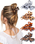 4 PCS Bow Hair Clips Bow Claw Clip for Women, Large Hair Claw Clips for Thin Thick Hair (Leopard(Deep coffee+light yellow+orange+light gray))