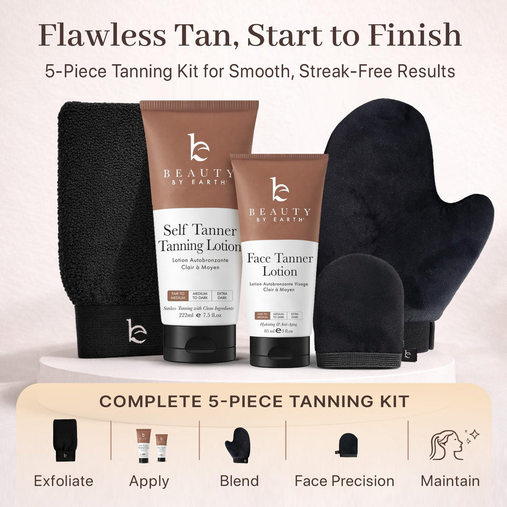Tanning Lotion Self Tanner Kit - USA Made with Organic, Natural Ingredients