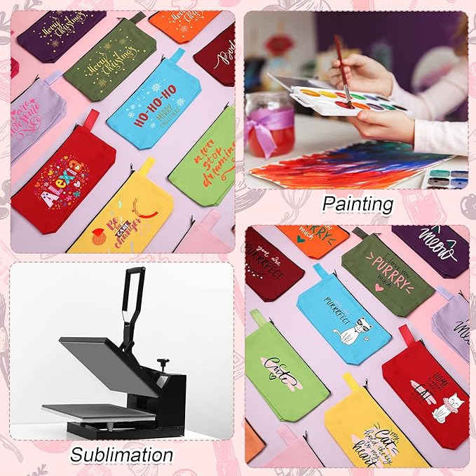 Reginary 60 Pcs Multicolor Canvas Makeup Bag Bulk Portable Travel Cosmetic Pouch Versatile Blank Toiletry Bag with Zipper for Women DIY Craft Purse Pencil Case (7.5 x 5 x 2 Inch)