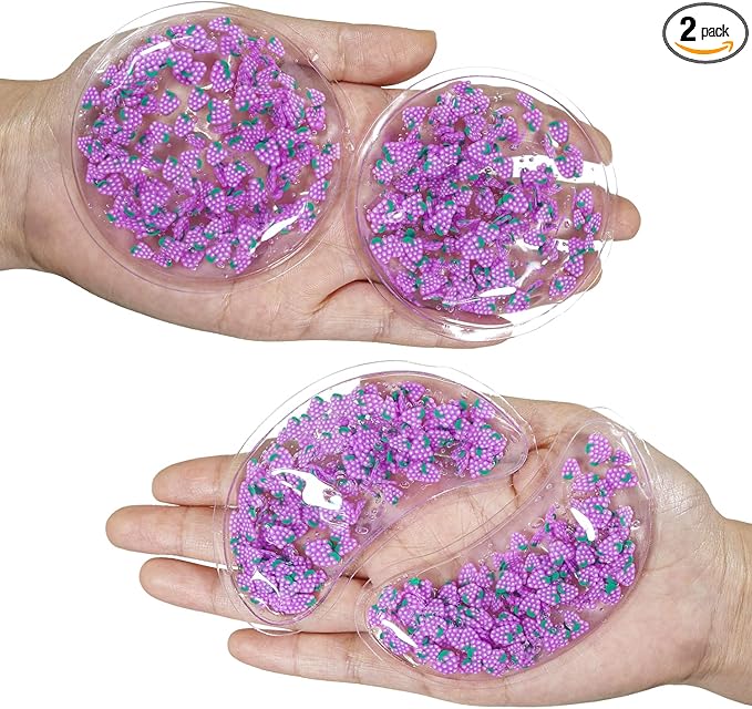 4PCS Gel Eye Ice Pack Set, Cold & Hot Compress, Reusable Cooling Gel Pads for Strain Relief, Relaxation, SPA and Sleep (4 Grapes)