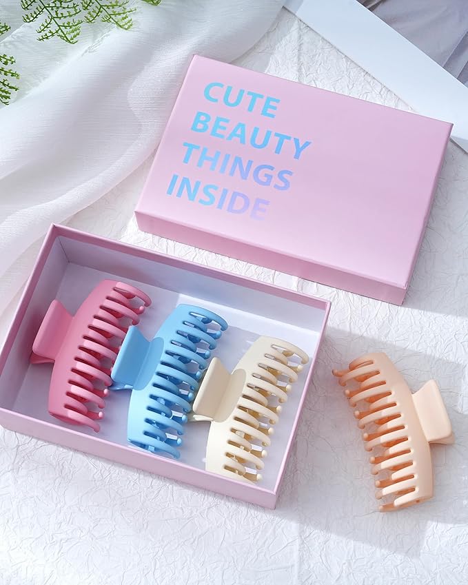 Mesovor 4 Pack Double Row Teeth Hair Claw Clips, 3.5" Large Strong Hold Matte Hair Clips for Thin and Short Fine Hair Accessories (Colorful Matte)