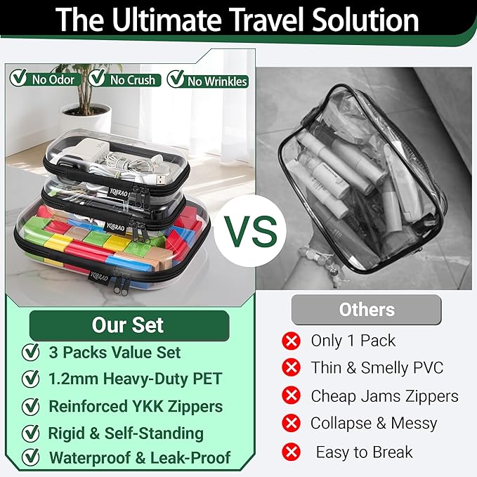 YQBRAO Clear Hard Shell Organizer Cases, Black, 3-Pack