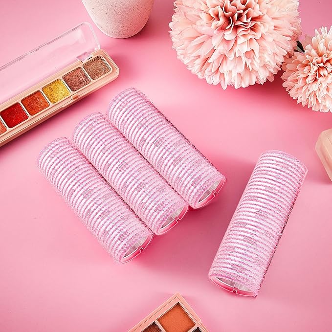 WILLBOND 4 Pcs Long Hair Rollers for Bangs Aluminum Core Curlers Thermal Self Grip Roller for Long and Medium Hair Women Hairstyle(4.1 x 1.2 Inch,Light Pink)