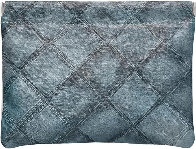 Ksriylm Denim Blue PU Leather Makeup Pouch Set for Women Small Checkered Make Up Bag for Purse Waterproof Initial Makeup Cosmetic Bags Pouches for Purse Aesthetic Travel Toiletry Bag,