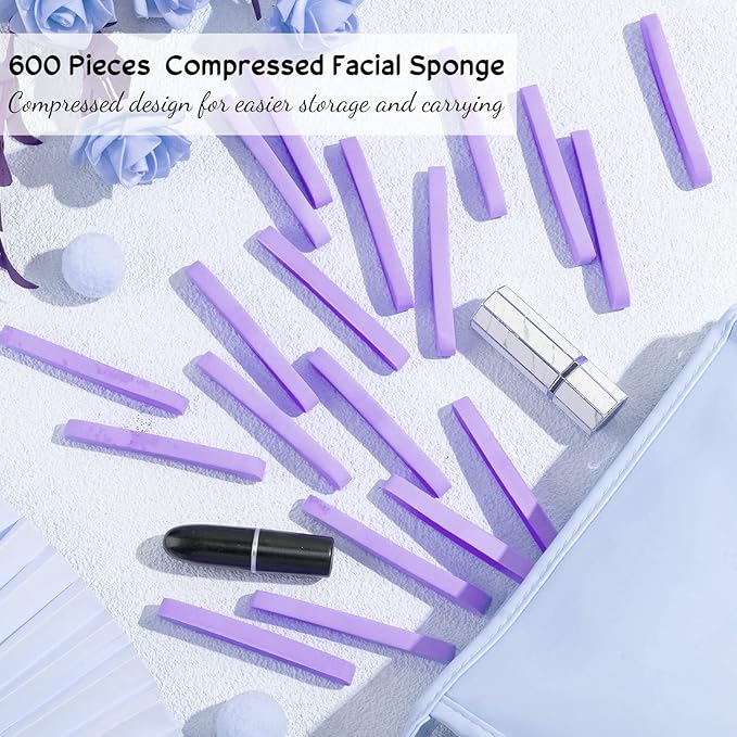 Foaincore 600 Pieces Compressed Facial Sponge Round Facial Sponge for Estheticians Face Sponges for Cleansing Makeup Removal Wash Pads Disposable Sponges for Women Spa Exfoliating Cleansing(Purple)