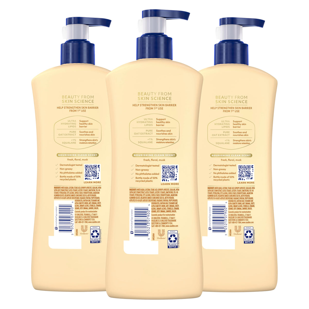 Vaseline Nourishing Moisture Body Lotion Dry Skin + Oat Extract 20.3oz 3ct