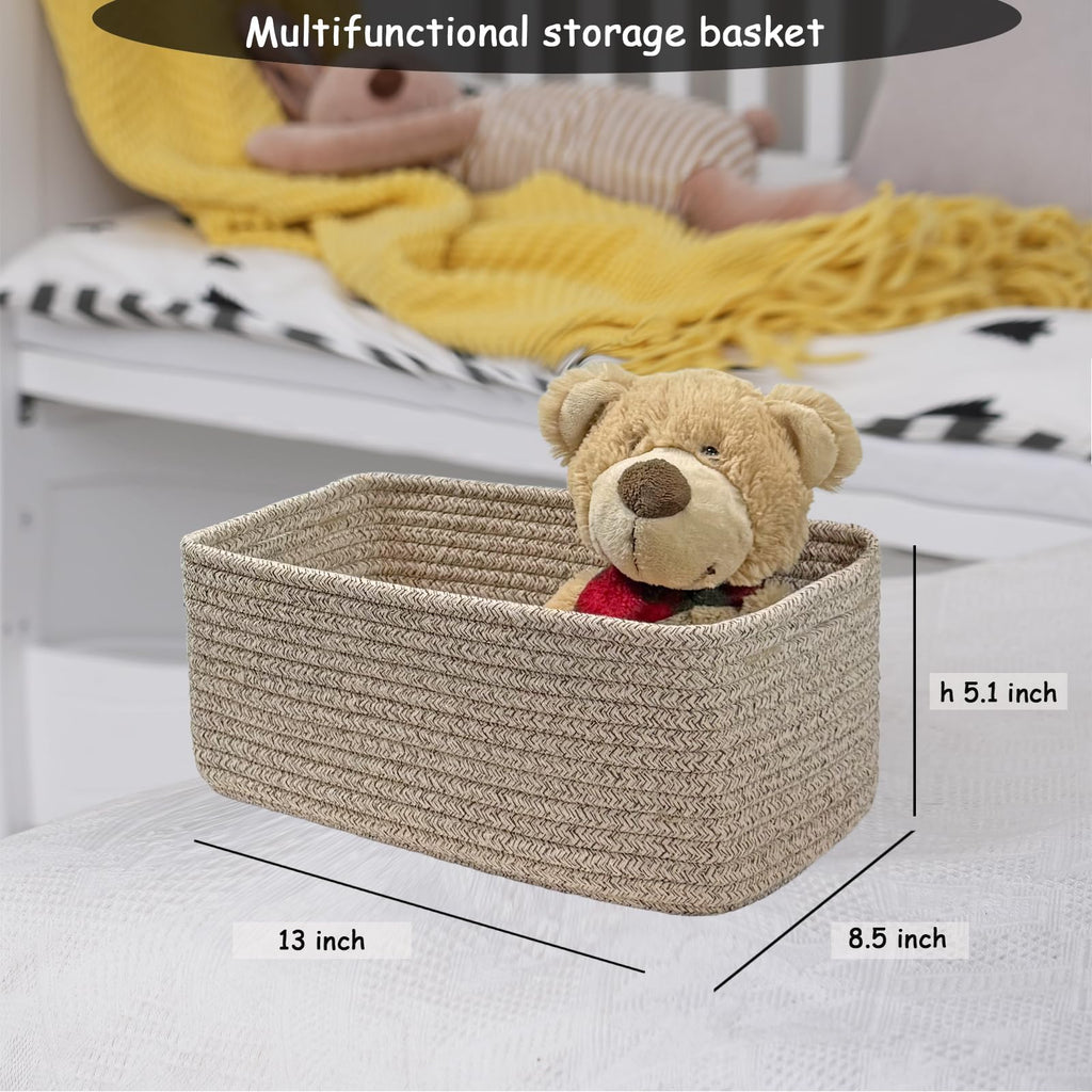 COMFY-HOMI 13" x 8.5" x 5.1" Storage Baskets for Organizing | Cotton Rope Woven Basket | Toy Storage Bin Box | Basket for Shelves, Closet Organizer Bin, Decorative Closet Shelf, 1 Pack