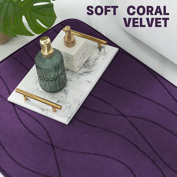 YIHOUSE Bathroom Rugs Set 3 Piece, Memory Foam Bath Mat Purple