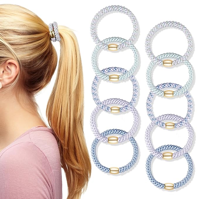 Hair Ties No Damage - 20PCS Ponytail Holders - Elastic Hair Ties for Thick Hair - Braided Hair Bands for Women Girls's Hair - Blue Sky