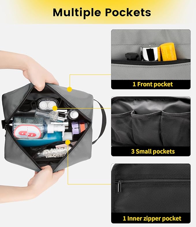 Vorspack Travel Toiletry Bag for Men - Hanging Toiletries Bag Water Resistant Travel Bag for Toiletries Accessories - Grey