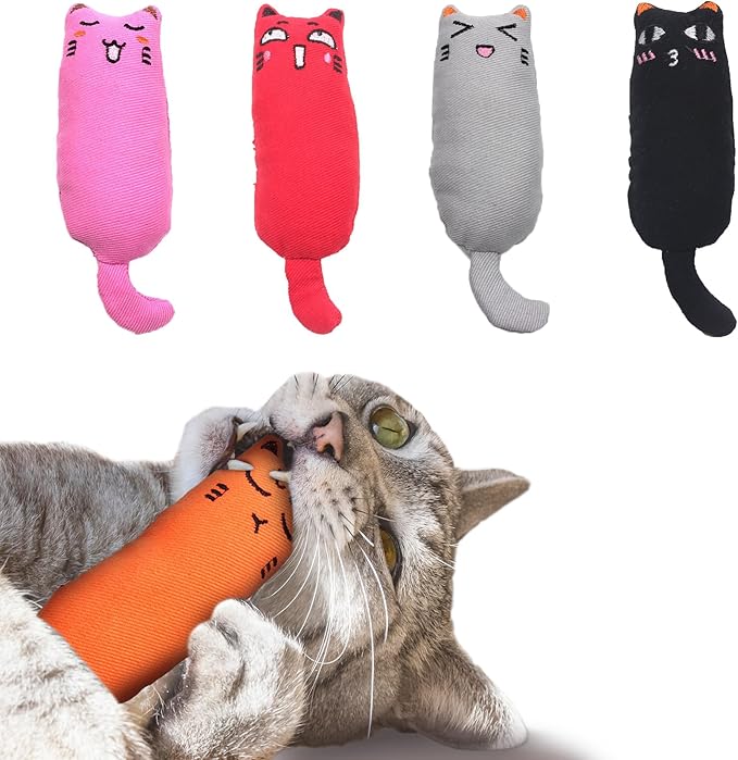 Vila Plush Cat Chews with Catnip, Feline Mood Enhancer, Oral Care Assistant, Gum Massager, Exercise and Entertainment Treat, Cotton Fabric, Orange, Red, Gray, Pink, Black, 5 Pcs per Pack