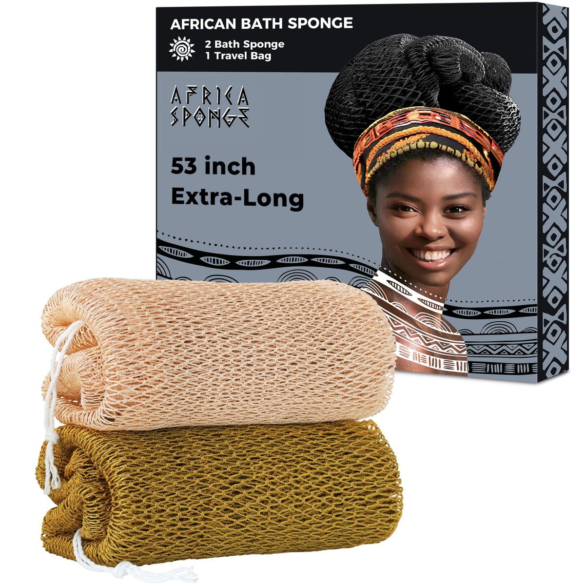 African Net Sponge Authentic - 2 Pieces Exfoliating Body Scrubber Bath Sponge - Back Scrubber Washcloth for Shower - Real African Scrub Exfoliator Body Care Bathing Accessories for Women