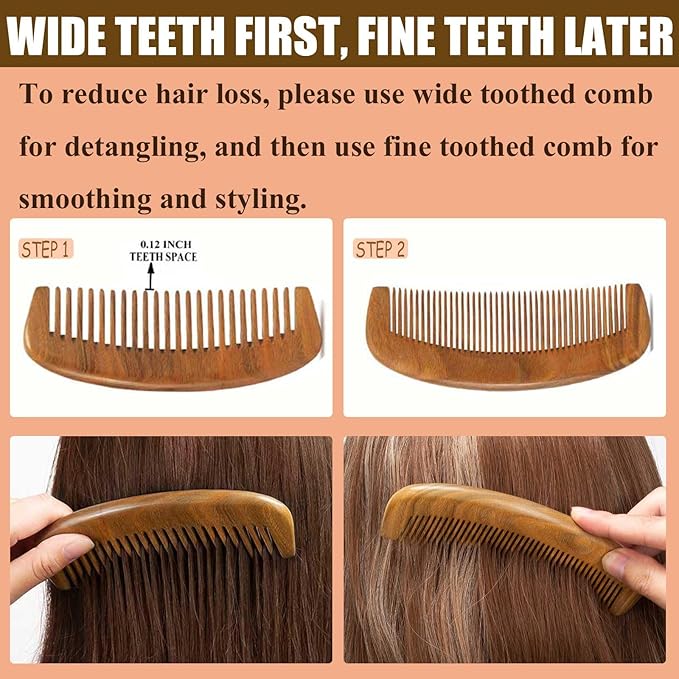 Moreinday 2 Pack Wooden Comb, Beard Comb for Men, Hair Combs for Women