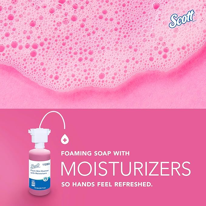 Scott Professional Foam Hand Soap with Moisturizers (11280), 1.5 L, Foaming, Pink, Floral Scent, Under-Counter Refills for Kimberly-Clark Professional Top Mounted Dispensers (2 Bottles)