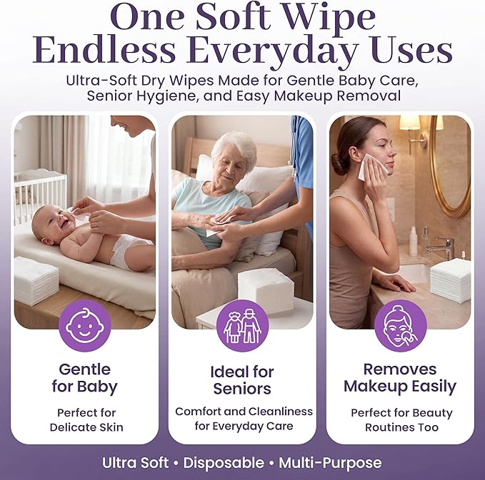 Disposable Dry Wipes, 500 Count - Extra Large Washcloths for Adults, Unscented Cleansing Cloths for Incontinence, Baby Care, Makeup Removal, Sensitive Skin - 9.5" x 13.5" Hospital Grade - ProHeal