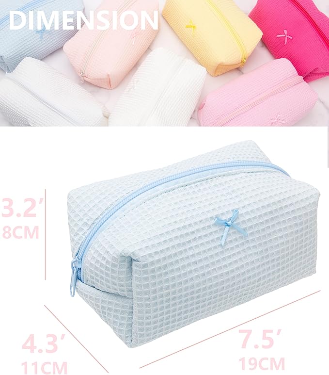 PAZIMIIK Cozy Makeup Bag for Women,Zipper Cosmetic Pouch,Waffle Blue