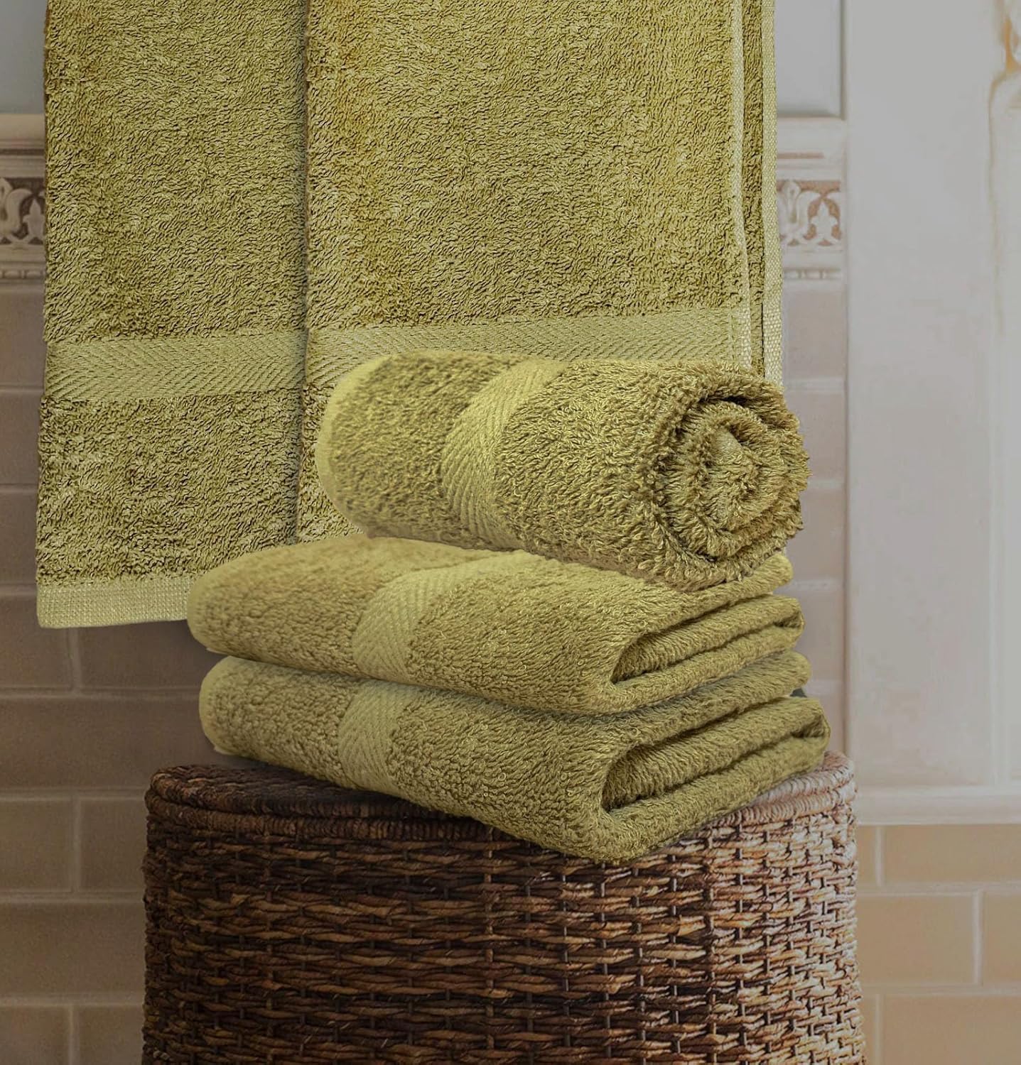 Beige Salon Towels - 16 x 27 Inch Soft Cotton Hand Towels for Hair Stylists, Barbers & Spas - Quick Dry, Durable Towel for Facial, Pedicure, Manicure & Massage Use - Pack of 12
