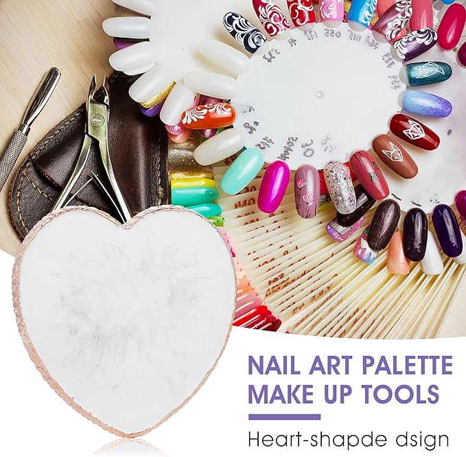 WLLHYF Resin Nail Art Palette Gold Edge Nail Holder Heart Shaped Color Makeup Foundation Mixing Tools Display Board Gel Nail Art Color Mixing Palette Painting Tray Manicure Tool